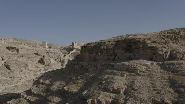 Mar Saba Greek Orthodox Monastery in Israel Judaean Desert, Aerial view.
