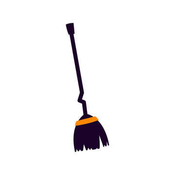Witch s broom, logo, Halloween, vector illustration on a white background