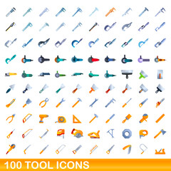 100 tool icons set. Cartoon illustration of 100 tool icons vector set isolated on white background
