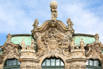 Fototapeta na wymiar 18th century baroque Zwinger Palace, polish coat of arms on the Wallpavillon, Dresden, Germany