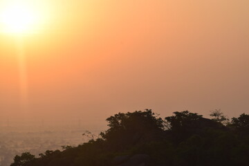 Rays of the sun rise of the mountain