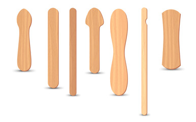 Set of realistic popsicle stircks. Ice lolly sticks, vector illustration, summer season.
