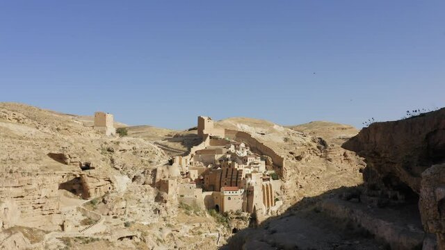 Mar Saba Greek Orthodox Monastery in Israel Judaean Desert, Aerial view.
