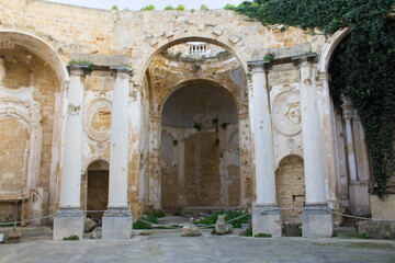 Fototapeta na wymiar Mazara del Vallo, Sicily, Italy, January 19, 2020, evocative image of the remains of the Church of Sant'Ignazio, 18th century
