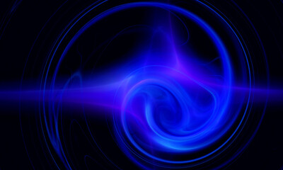 Bright blue swirl unwinding in dark far space. 3d abstract digital illustration. Fixional galaxy sound, ambient flow or music. Sci-fi artistic representation. Fairy shape, helix or substance. 