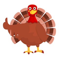 Thanksgiving turkey thumb up icon. Cartoon of Thanksgiving turkey thumb up vector icon for web design isolated on white background