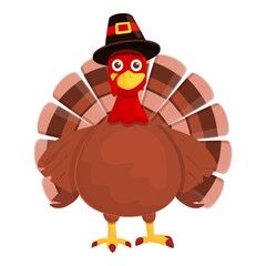 Thanksgiving turkey wear hat icon. Cartoon of Thanksgiving turkey wear hat vector icon for web design isolated on white background
