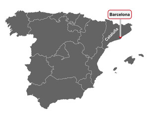 Landkarte von Spanien mit Ortsschild von Barcelona