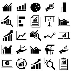 Chart set of icons, chart, analytics, finance, logo isolated on white background