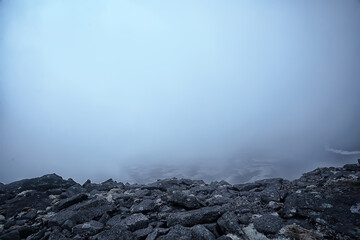 mountains rocks stones fog landscape, background minimalism