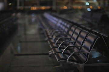 armchairs empty night airport, concept transportation waiting