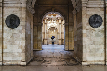 Heraklion, Crete Island, Greece. Venetian Loggia, interior view. Looking through the arches from...