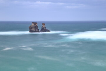 Twin Candlestick Islets (Husband and Wife Rocks) at the North Coast of Taiwan, Jinshan District, New Taipei, Taiwan