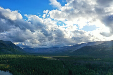 Obraz premium Altai mountains panorama view from drone, hill nature view of russia landscape