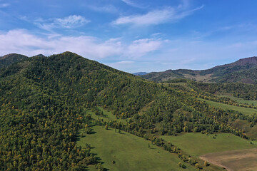 Altai mountains panorama view from drone, hill nature view of russia landscape
