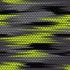 Camouflage seamless pattern modern. Dark and yellow lines on a gray background. Abstract camo. Endless texture. Print on fabric on textiles. Vector illustration