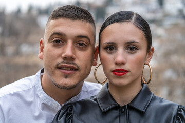 Happy young caucasian heterosexual couple in love on valentine