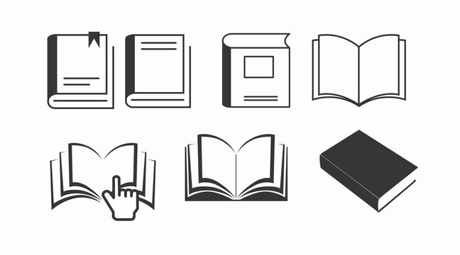 Books Icon Set. Vector isolated black and white book different icons