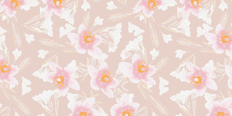 Beige and Pink Floral Seamless Pattern for Textile and Fabric