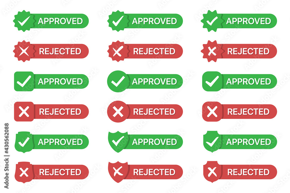 Aufkleber set of approved and rejected badges icon in a flat design