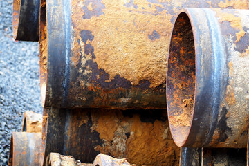 when replacing the plumbing, a lot of old large metal pipes with rust side view