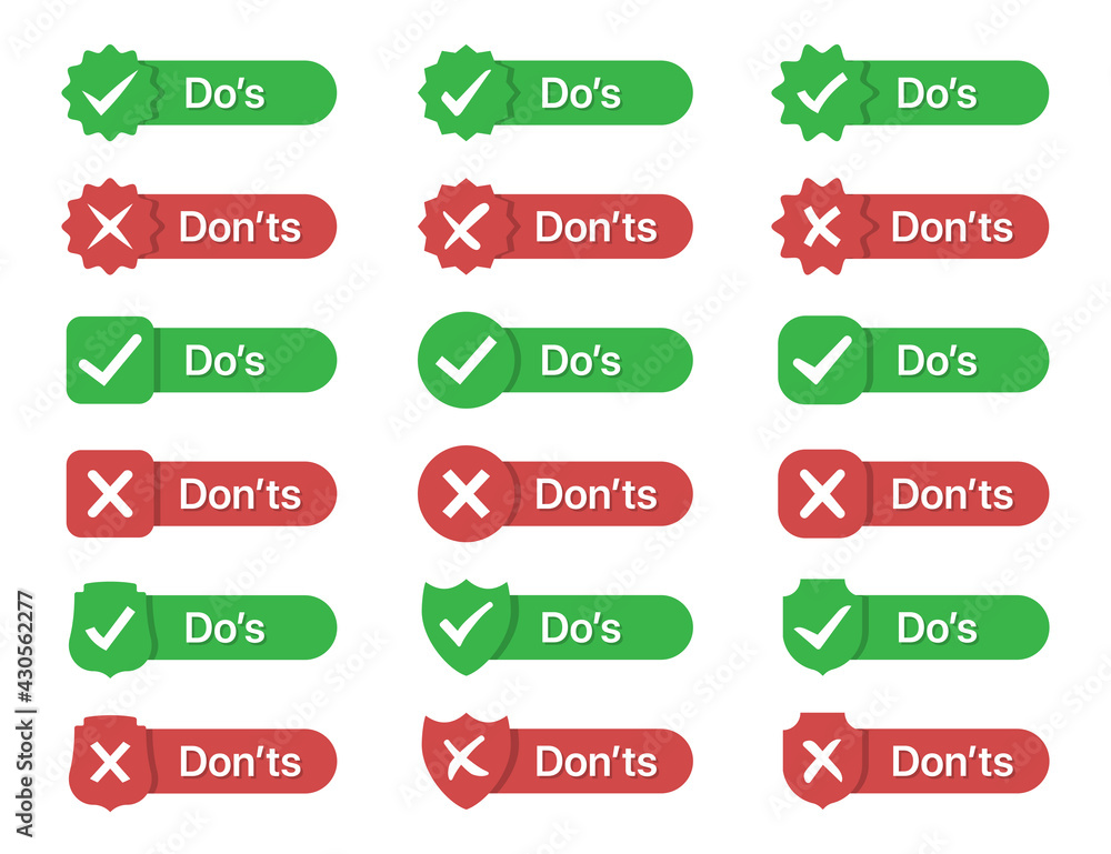 Aufkleber Set of dos and dont badges icon in a flat design