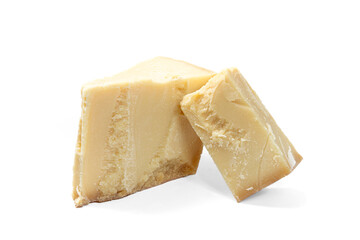 a piece of parmesan cheese, Parmigiano Reggiano in white background