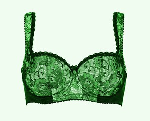 Sexy lace bra push up green color on a white background.
