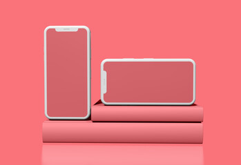 Minimalist modern 3d render illustration Realistic cell phones mockup smartphones for presentation, application display, information graphics. online education and online learning.