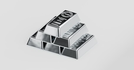 6 brightly lit silver bullions piled up to a pyramid, easy to mask