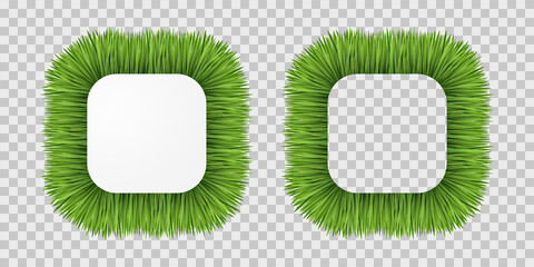 Green grass square frame on transparent background. Nature vector element.
