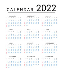 Mockup Simple calendar Layout for 2022 year. Week starts from Sunday