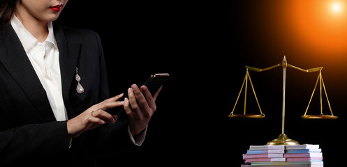 Business woman use digital smart phone in Good way clean transaction