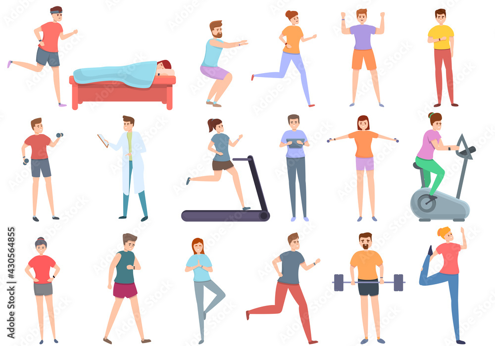 Poster wearable tracker icons set. cartoon set of wearable tracker vector icons for web design