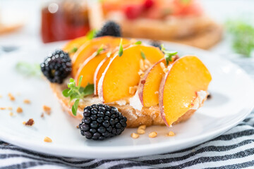 Peach ricotta toast