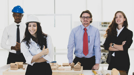 Group of diversity business people working together and pose of taking photo. Idea for team in modern office.