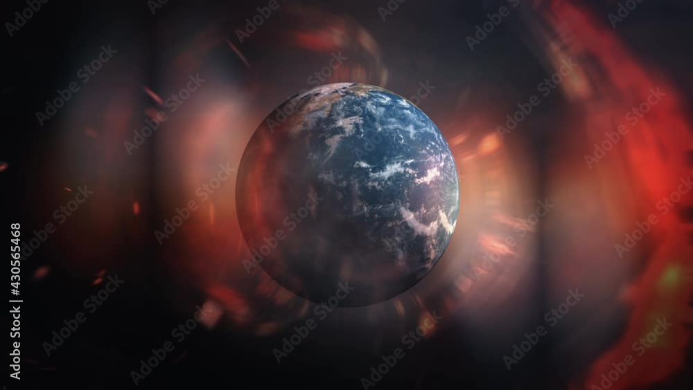 Poster 4k 3d abstract loop blue earth rotating animation with flare light of future high technology backgro