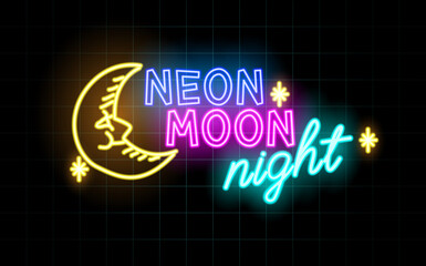 Neon glowing lines, neon moon night concept, moon night background wallpaper design.