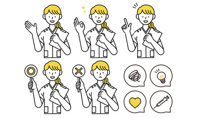 スクラブを着た女性看護師のイラスト
