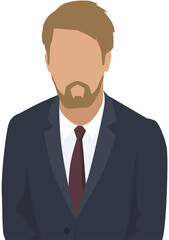 Confident businessman in office outfit. Avatar man in dark suit and tie isolated on white standing with his arms crossed. Serious business person vector male character, chief in half height icon