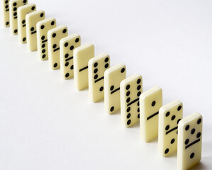 Dominoes lined up like soldiers