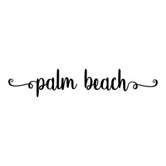 Banner con texto manuscrito palm beach escrito a mano con florituras en color negro