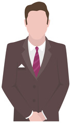 Confident businessman in office outfit. Avatar man in dark suit and tie isolated on white standing with his arms crossed. Serious business person vector male character, chief in half height icon