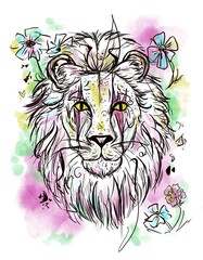 colorful sketch of lion on white