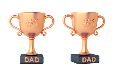 Happy Father’s Day trophy award isolated on white background, 3D rendering illustration