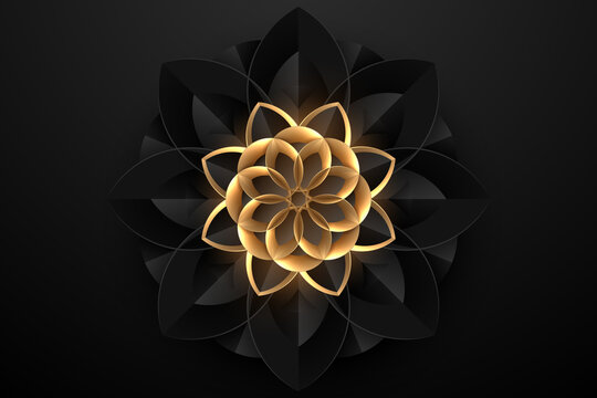 Abstract Black And Gold Geometric Flower Background