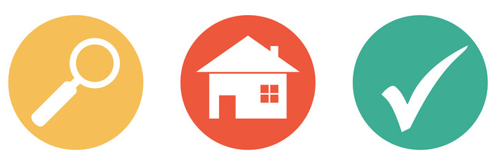 Bunter Banner mit 3 Buttons: Ferienhaus, Immobilie, Haus oder Eigenheim suchen