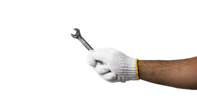 Stop motion Hands mechanic holding construction tools isolated on white background. With clipping path.