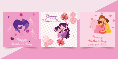 Mother's day poster template set. Set of vector illustrations. Minimalistic retro postcards. mother's day cards. Cover, Abstract backgrounds, patterns, poster.