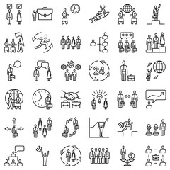 People make business, teamwork, human resource, tolerance to men and women, the problem of choosing an employee. Set of vector icons, isolated, Outline, perfect pixel 48x48.